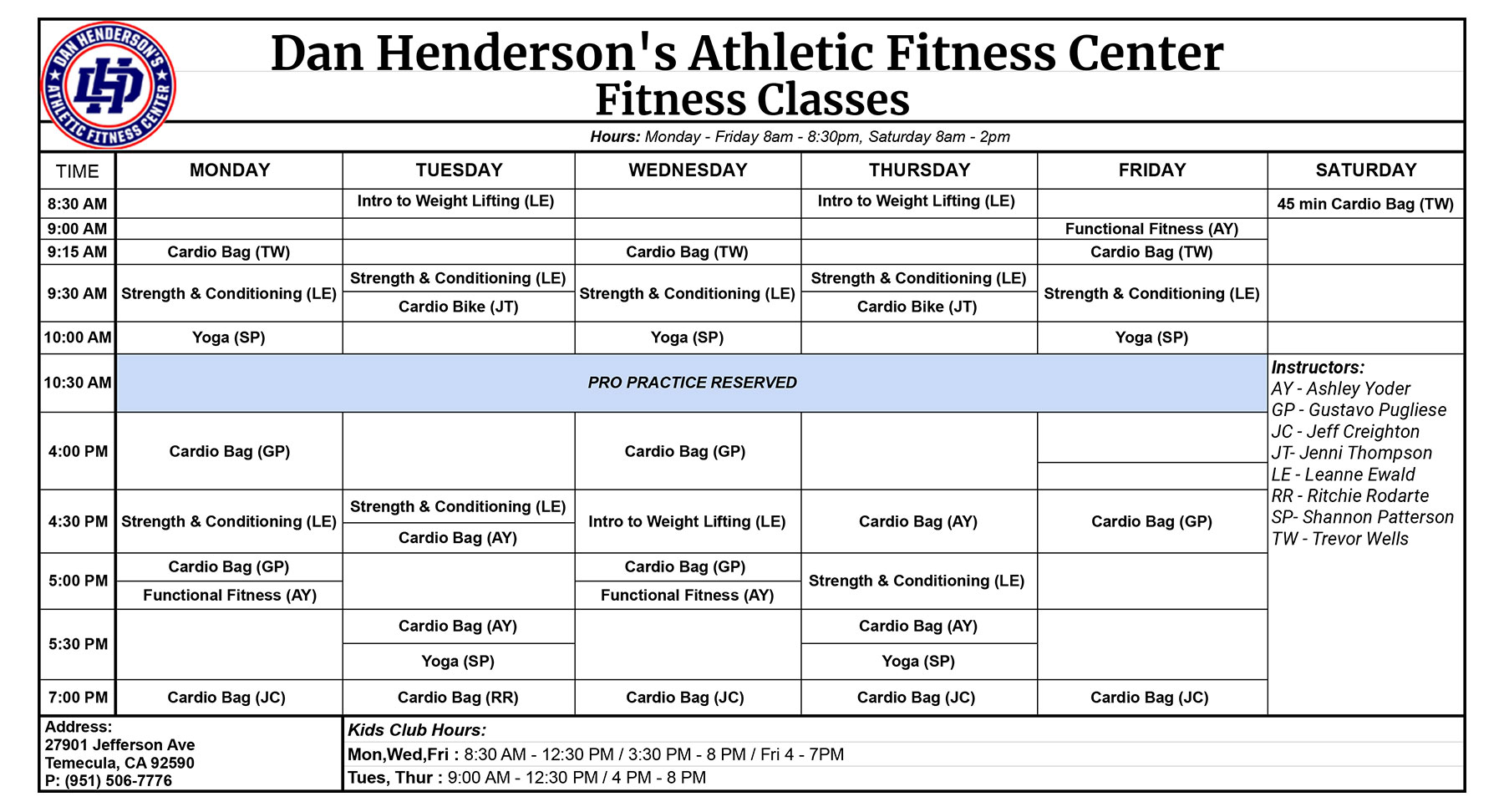 Dan Hendersons Athletic Fitness Center MMA Temecula CA Hendos Gym Schedule 7
