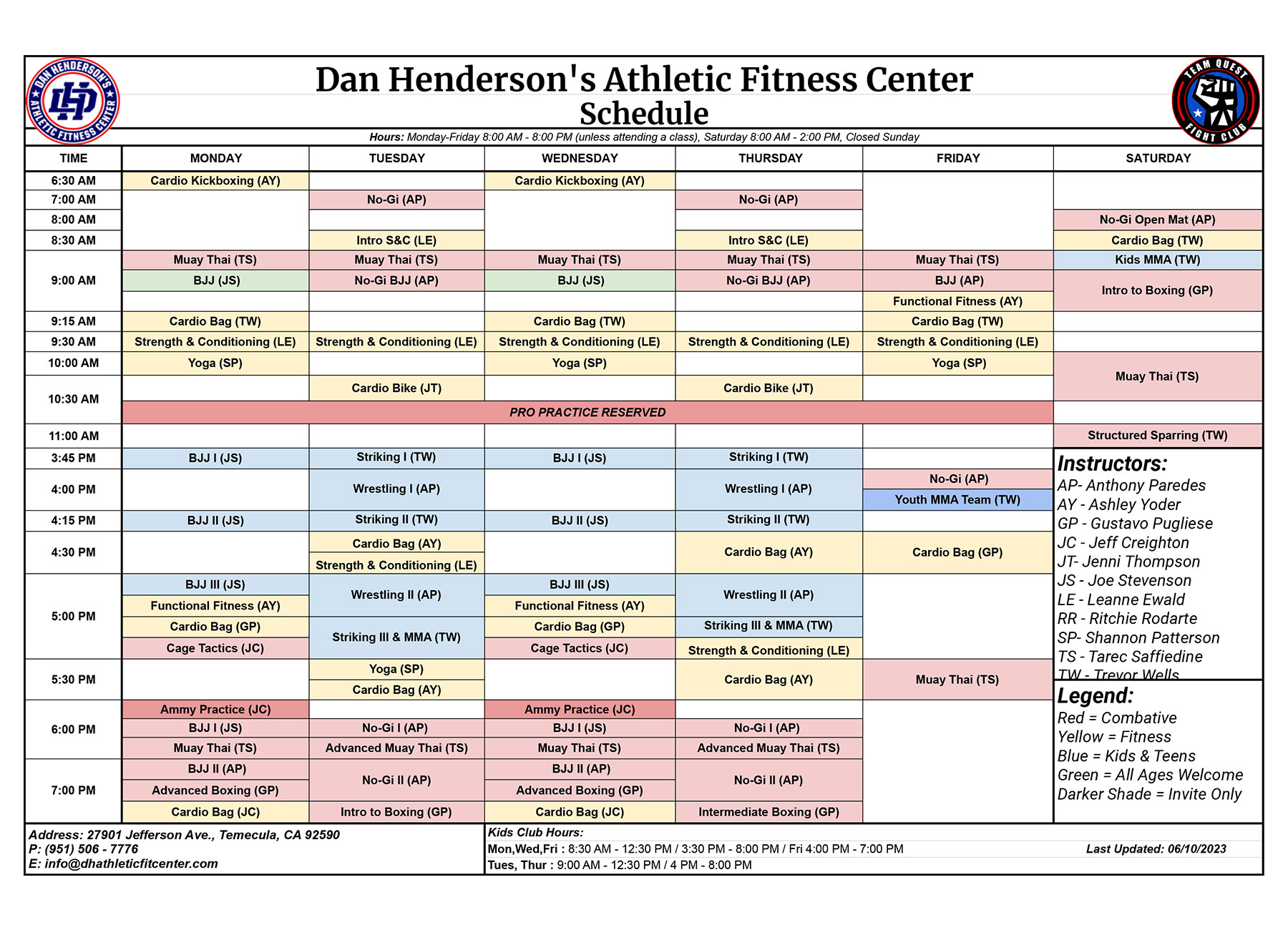 Schedule Dan Henderson's Athletic Fitness Center