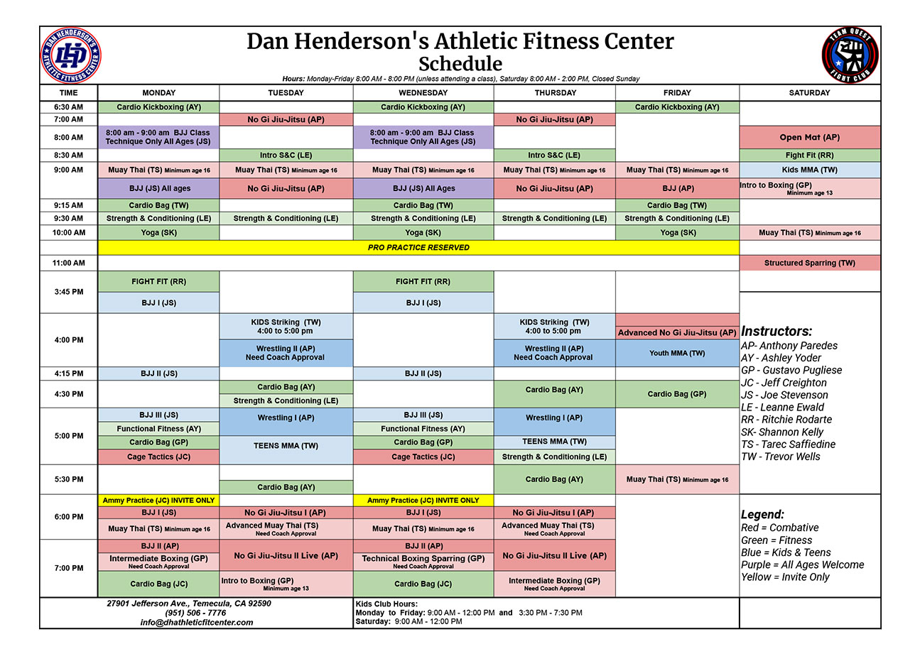 Dan Hendersons Family Fitness Center Company in Temecula CA Updated Schedules 2024 06