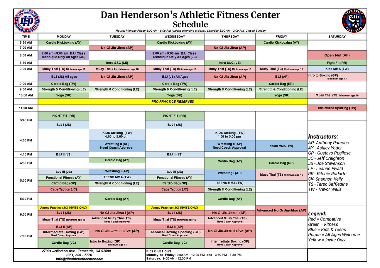 Dan Hendersons Family Fitness Center Company in Temecula CA Updated Schedules 2024 07